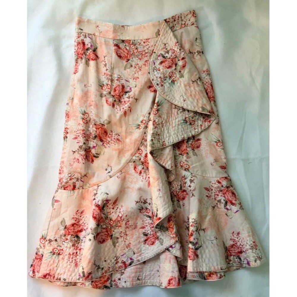 Antonio Melani Toby Floral Ruffle Faux Wrap Midi Skirt Size 2 Blissful Blossoms